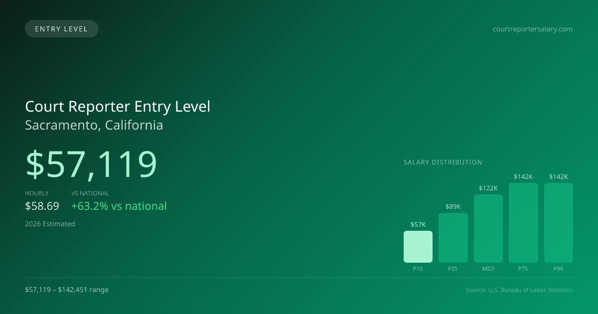 Court Reporter Entry Level Salary in Sacramento, CA — 2026 est., based on 2025 BLS