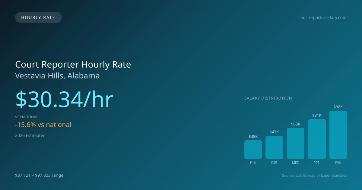 Court Reporter Hourly Rate in Vestavia Hills, AL — 2026 est., based on 2025 BLS