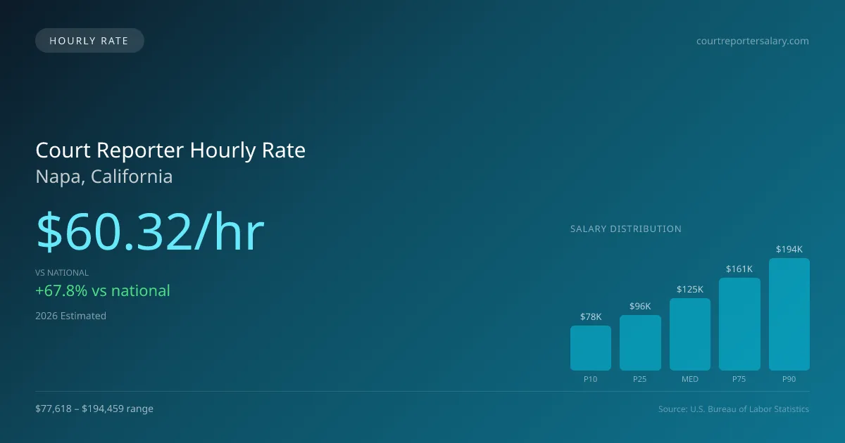 Court Reporter Hourly Rate in Napa, CA — 2026 est., based on 2025 BLS