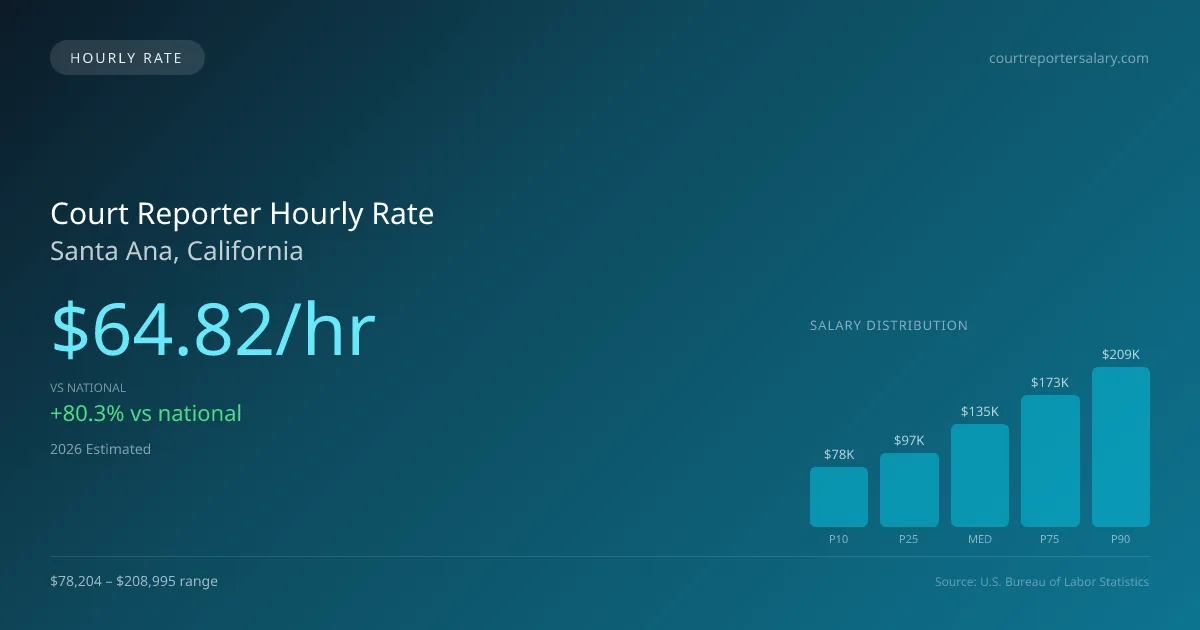 Court Reporter Hourly Rate in Santa Ana, CA — 2026 est., based on 2025 BLS