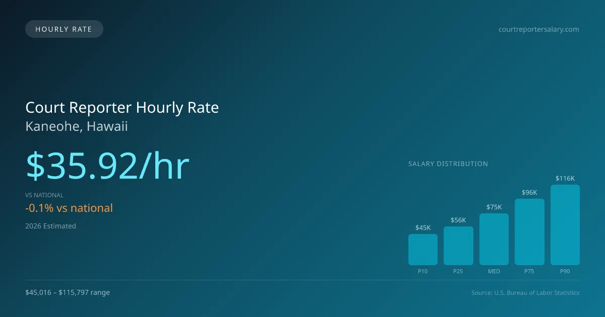 Court Reporter Hourly Rate in Kaneohe, HI — 2026 est., based on 2025 BLS