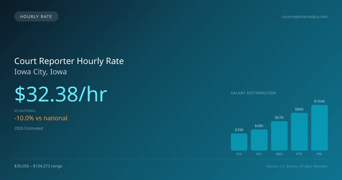 Court Reporter Hourly Rate in Iowa City, IA — 2026 est., based on 2025 BLS