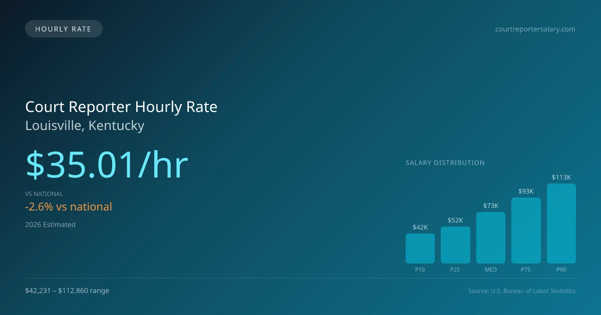 Court Reporter Hourly Rate in Louisville, KY — 2026 est., based on 2025 BLS