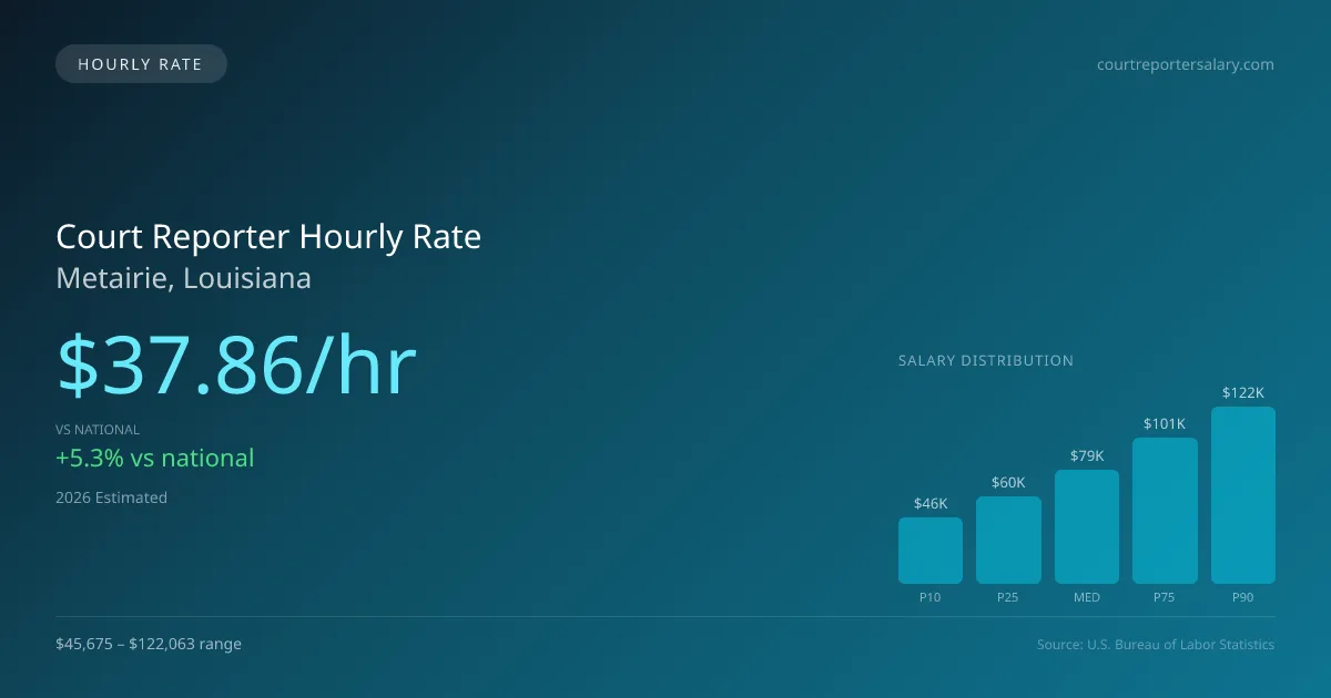 Court Reporter Hourly Rate in Metairie, LA — 2026 est., based on 2025 BLS