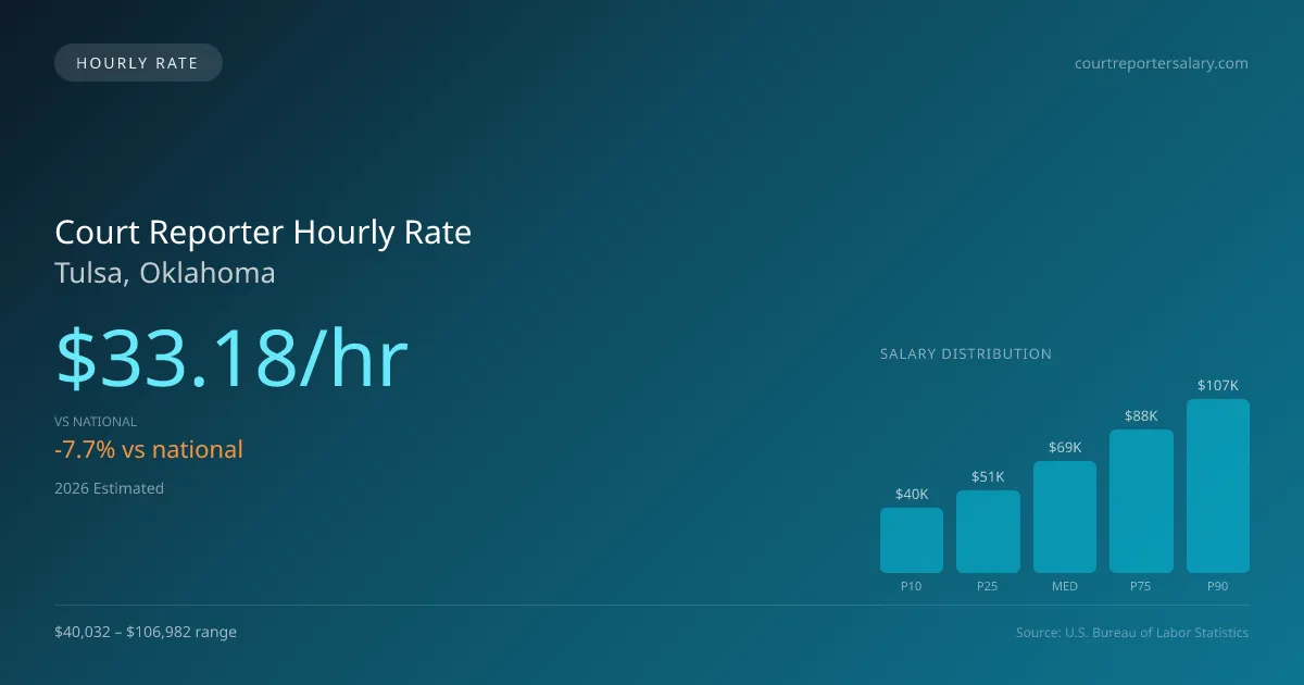 Court Reporter Hourly Rate in Tulsa, OK — 2026 est., based on 2025 BLS