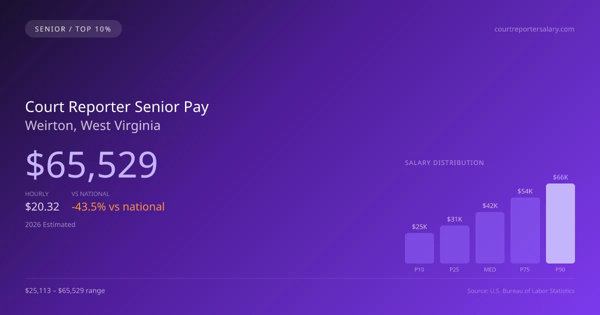 Court Reporter Senior Salary in Weirton, WV — 2026 est., based on 2025 BLS