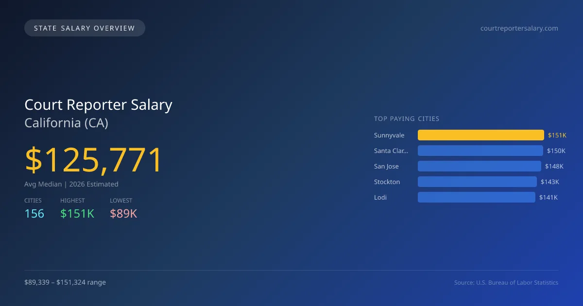 Court Reporter Salary in California - 2025 BLS Data Infographic